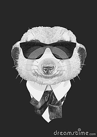 Portrait of Mongoose in suit. Cartoon Illustration