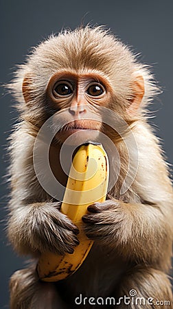 Portrait of a monkey hold a banana , Generate Ai Stock Photo