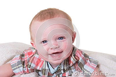 Portrait of a 6 month old baby boy on white Stock Photo
