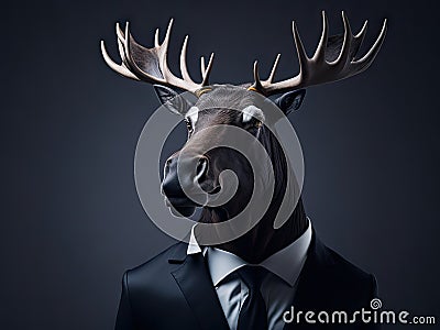 Portrait of a Moose dressed in an elegant business suit. ai generative Stock Photo