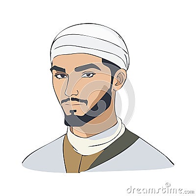 Portrait of Moslem man. Arabian young man wearing turban vector illustration Vector Illustration