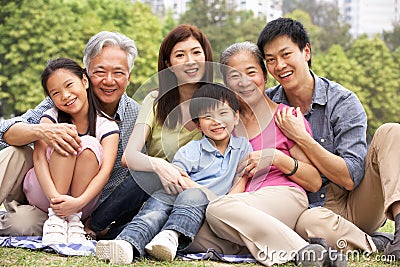 Portrait Of Multi-Generation Chinese Family Stock Photo