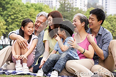 Portrait Of Multi-Generation Chinese Family Stock Photo