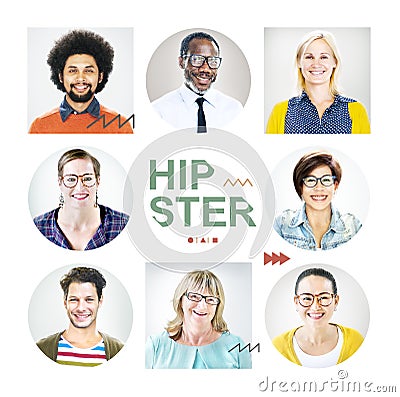 Portrait of Multiethnic Colorful Cheerful Hipsters Stock Photo