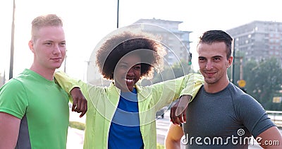 Portrait of multiethnic group of young people on the jogging Stock Photo