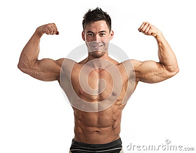 Portrait of muscular man flexing his biceps Stock Photo