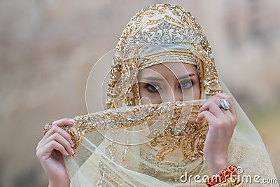 Portrait muslim bride posing Stock Photo