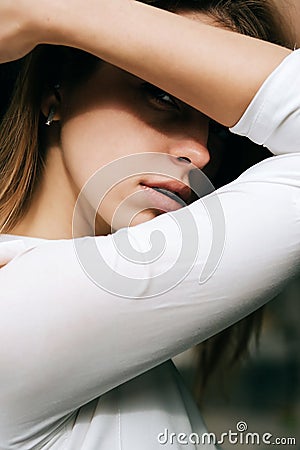 Portrait mysterious sexy look of a young woman Stock Photo