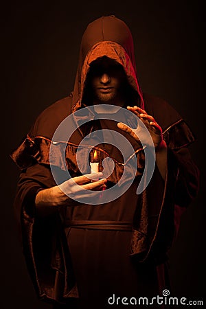 Portrait of mystery unrecognizable monk Stock Photo