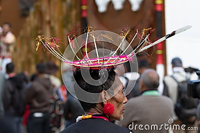 Portrait of a Naga tribes man dressed in traditional head gear during Hornbill festival Editorial Stock Photo