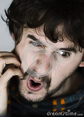 Portrait of nervous young man Stock Photo