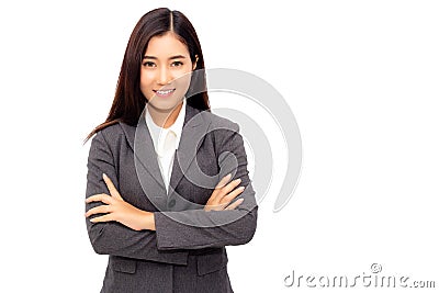 Portrait new generation of young business woman. Charming businesswoman cross arm and looks confident, determined. Attractive Stock Photo