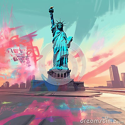 portrait of New York many graffiti Statue of Liberty generative AI Stock Photo