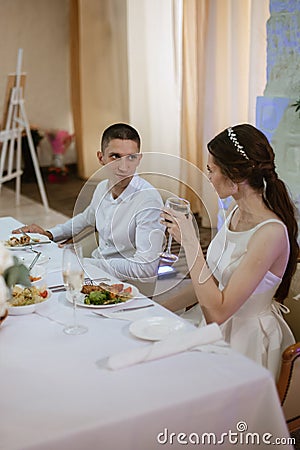 portrait of the newlyweds at the presidium Stock Photo