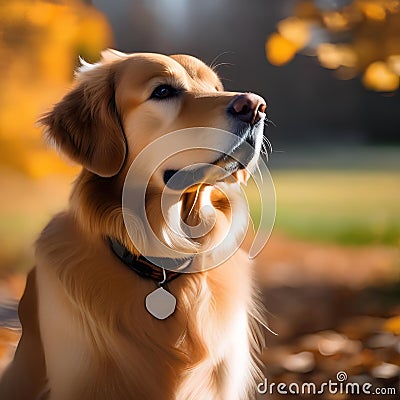 A portrait of a noble golden retriever against a backdrop of autumn leaves1 Stock Photo