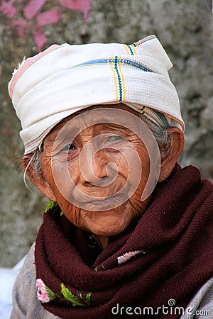 Portrait of an old burmese woman, Mingun, Mandalay, Myanmar Editorial Stock Photo