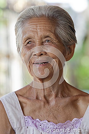 Portrait old grey haired woman, Asia Stock Photo