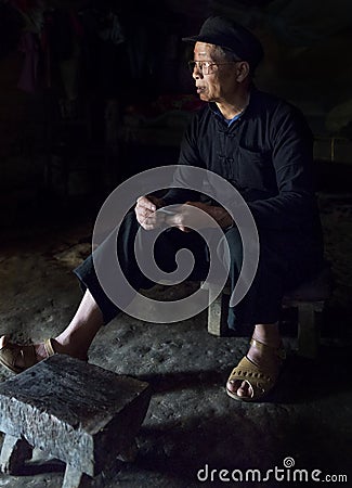 Portrait of old man in a small village in Sapa, Vietnam Editorial Stock Photo