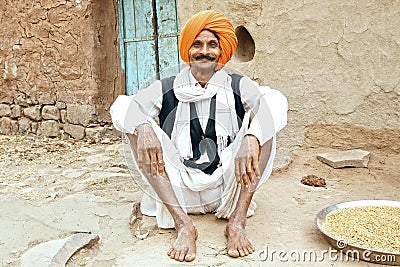 Portrait of old man in turban. Mandu, India Editorial Stock Photo