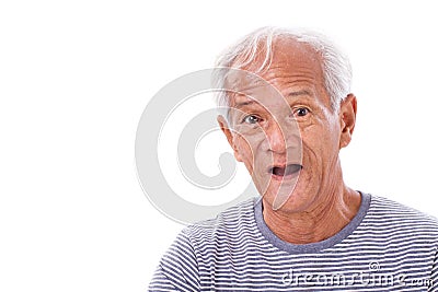 Portrait of old senior man with eye sickness, surfer's eye, pter Stock Photo