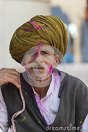 Portrait of a old villager during Holi Festival at Nandgaon,UttarPradesh,India Editorial Stock Photo