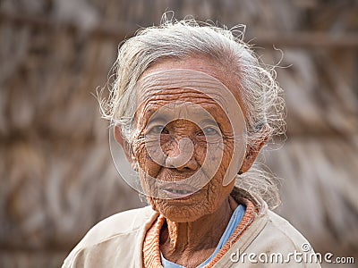 Portrait old woman. Bagan, Myanmar Editorial Stock Photo