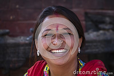 Portrait old women in traditional dress in street Kathmandu, Nepal Editorial Stock Photo