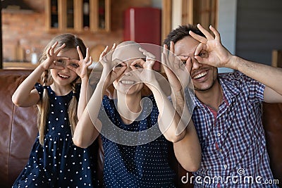 Portrait of overjoyed family with cancer sick mom Stock Photo