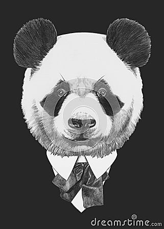 Portrait of Panda in suit. Cartoon Illustration