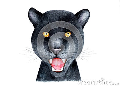 Portrait of a Panther. Watercolor illustration. Stock Photo