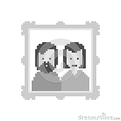 Portrait of parents in frame pixel art. Mom and dad 8 bit. Digit Vector Illustration