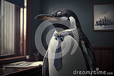 Portrait of a Penguin Dressed in a Formal Business Suit at The Office Stock Photo