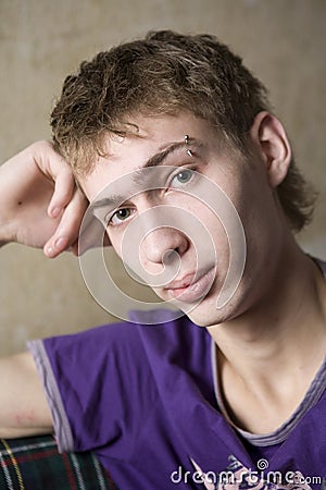 Portrait pensive teen boy Stock Photo