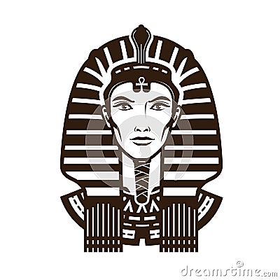 Portrait of pharaoh. Africa, Egypt, egyptian logo or symbol. Vintage vector illustration Vector Illustration