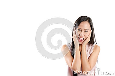 Portrait photo of asian woman with happy expression face and smile. Stock Photo