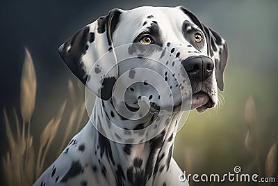 Portrait photo of an Dalmatian dog.Field around. A beautiful dog photo for advertises, Generative AI Stock Photo