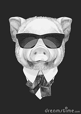 Portrait of Piggy in suit. Cartoon Illustration