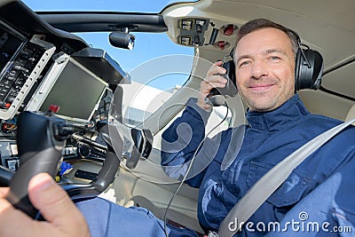 Portrait pilot in aircraft Stock Photo