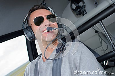 Portrait pilot in aircraft Stock Photo