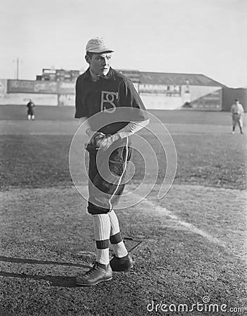 Portrait of pitcher on baseball field Stock Photo