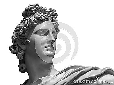 Portrait of a plaster statue of Apollo isolated on white Stock Photo
