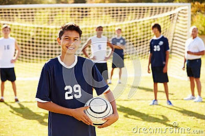 Portrait Of Player In High School Soccer Team Stock Photo
