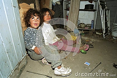 Portrait Poor Argentinian girls playing in slum dwelling Editorial Stock Photo