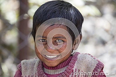 Portrait poor beggar girl on the street in Leh, Ladakh. India Editorial Stock Photo