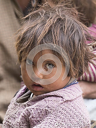 Portrait poor young girl in India Editorial Stock Photo