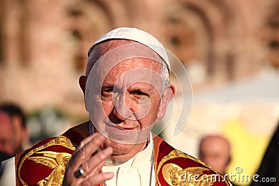 Portrait of Pope Francis on a sunny day in Yerevan Republic Square Editorial Stock Photo