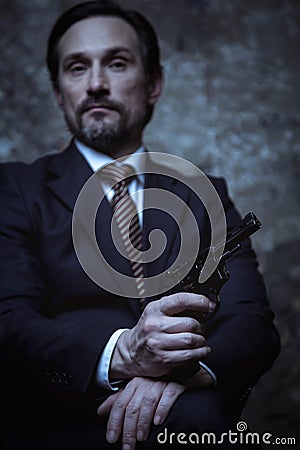Portrait of a powerful crime boss Stock Photo