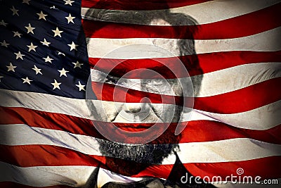 Portrait of President Abraham Lincoln on American Flag Editorial Stock Photo