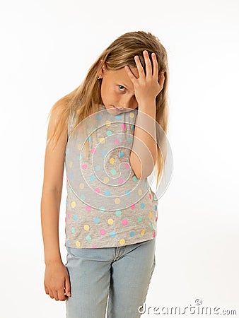 Young, sad, unhappy, helpless tired girl suffering from depression. Human emotions, bulling Stock Photo