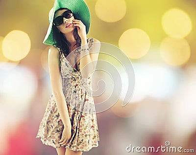 Portrait of pretty cheerful woman wearing hat Stock Photo